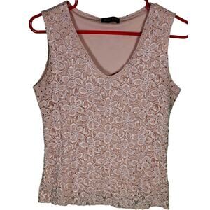 BLACK FRIDAY SALE - Women's Sleeveless Lined Lace, V-neck Blouse, Cream